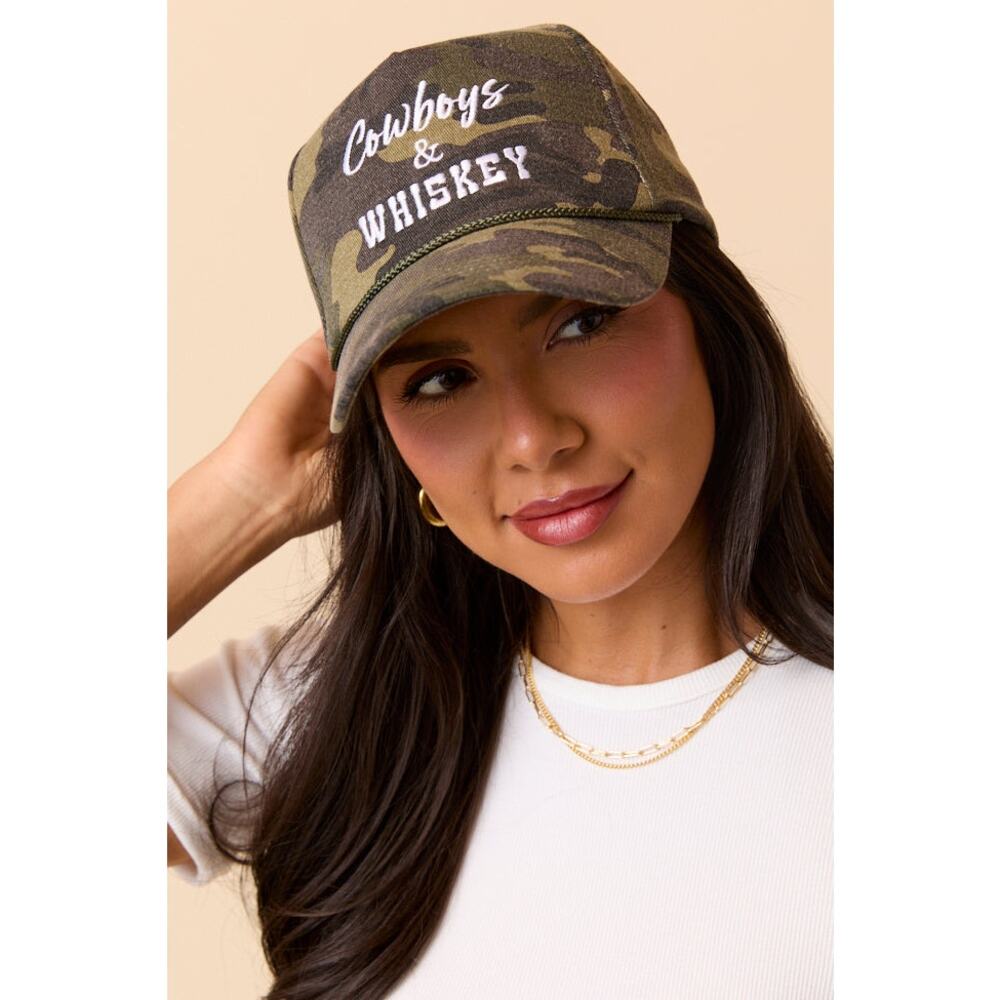 NEW Pink Lily Cowboys & Whiskey Camo Baseball Cap Western Cowgirl Adjustable Hat